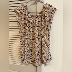 LC Lauren Conrad Floral Cap Sleeve Tie Back Blouse - Cream/Multi * Sz. Large